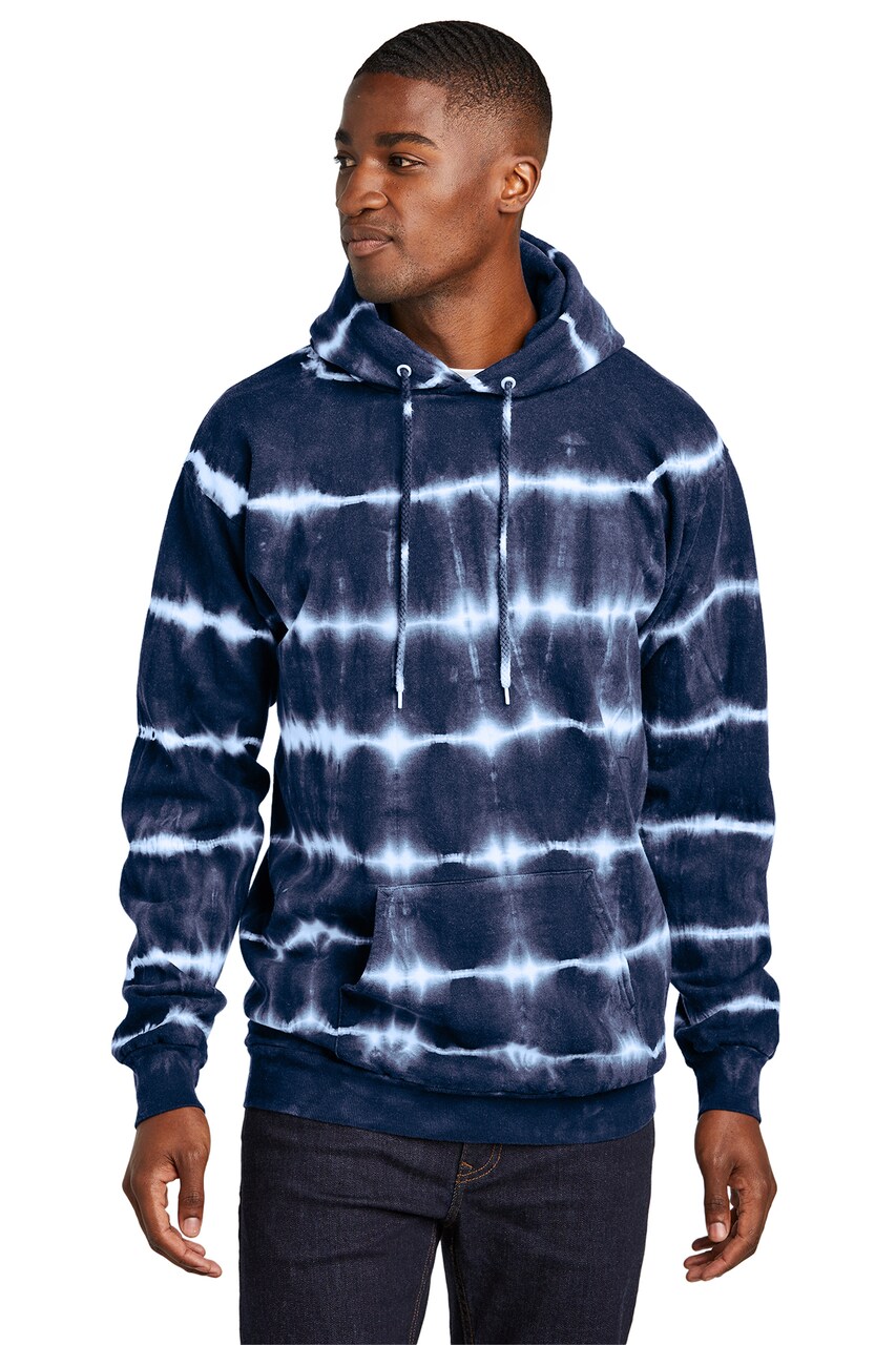 Allover Stripe Tie-Dye Fleece Hoodie | 7.8-Ounce Cotton/poly Fleece,  Featuring a 100% Cotton Face the Self-Fabric Lined Hood and a Front Pouch  Pocket Add Functional Flair, Comfort and Lets You Personalize Your